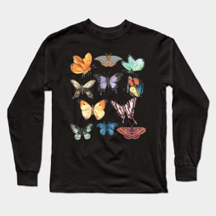 vintage butterfly on black background Long Sleeve T-Shirt